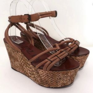 LANVIN ETE SNAKE PRINT PLATFORM WEDGE ANKLE STRAPPY SANDALS**37*NEVER WORN